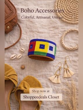 Colorful Beaded Cuff Bracelet Tribal Boho Statement Leather Lined